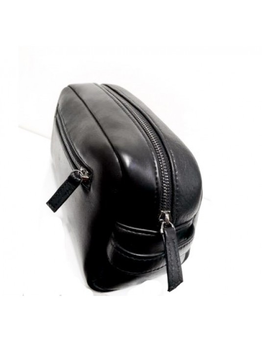 Black ARNE Leather Toilet Map Bag