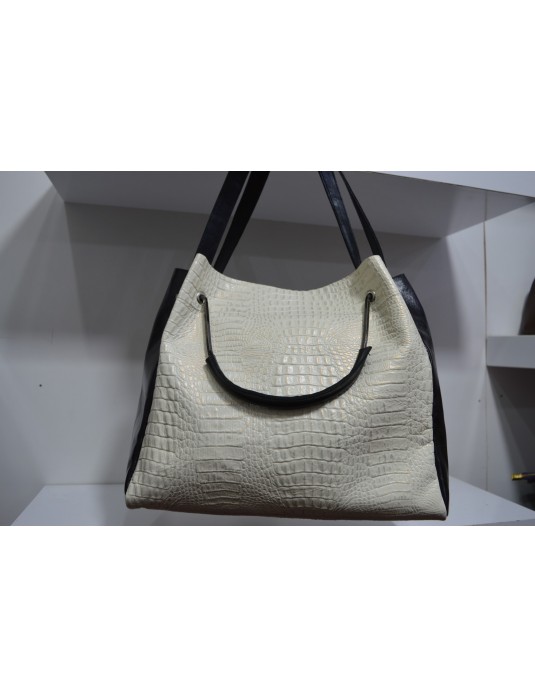 Black/White FELICA Tote Leather Bag