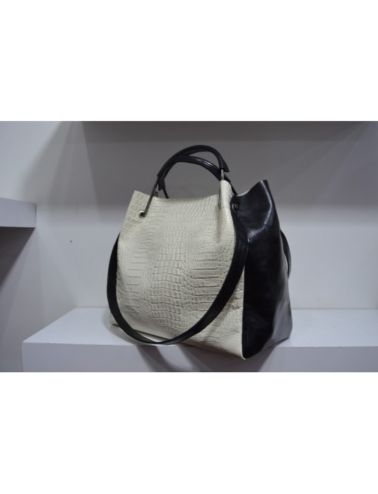 Black/White FELICA Tote Leather Bag