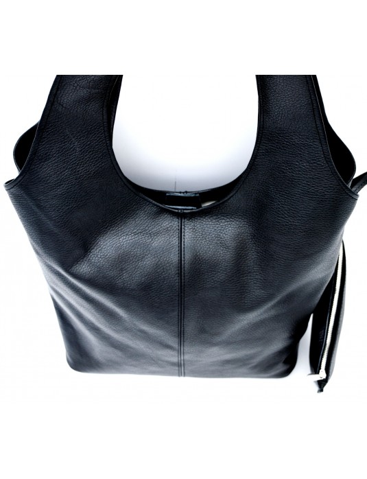Randy Black Real Leather Tote Bag