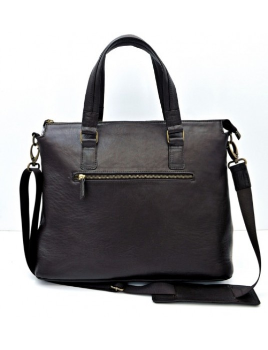 Sollyu Dark Brown Real Leather Laptop Messenger Bag