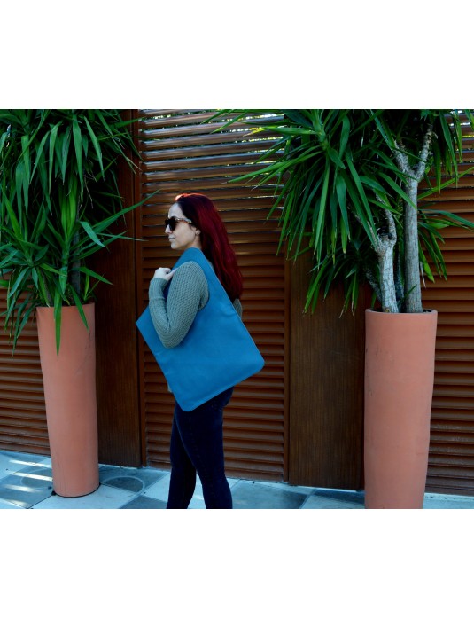 ASİMETRİK Model Sea Blue Real Leather Portföy Clutch Bag