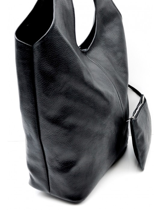 Randy Black Real Leather Tote Bag