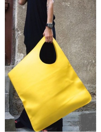 ASİMETRİK Model Yellow Real Leather Portföy Clutch Bag