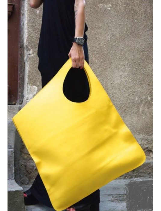 ASİMETRİK Model Yellow Real Leather Portföy Clutch Bag