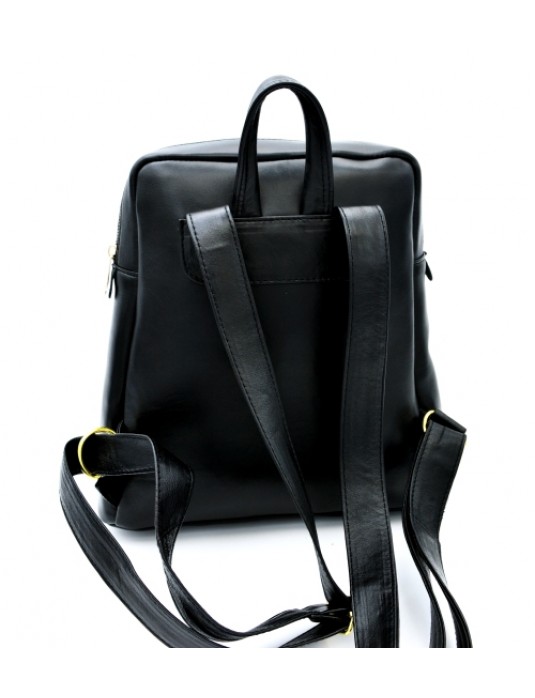 HELEN Black Real Leather Backpack Bag 