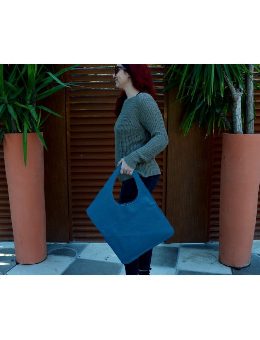 ASİMETRİK Model Sea Blue Real Leather Portföy Clutch Bag