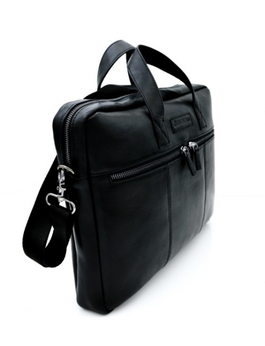 Alex Black Real Leather Messenger Laptop Bag