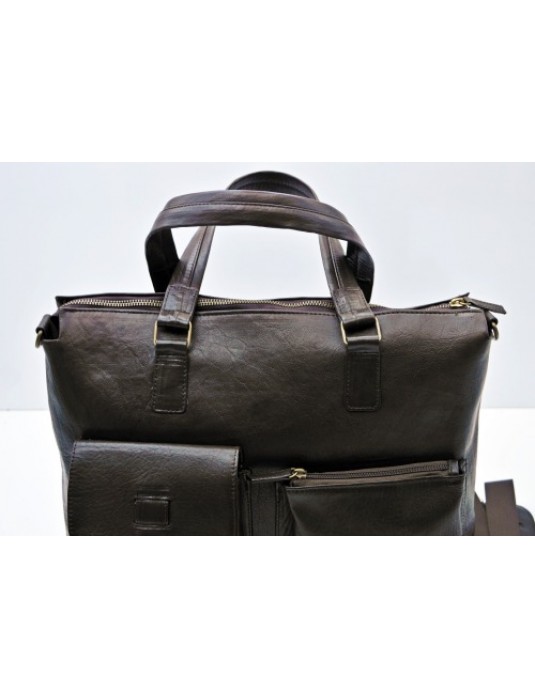 Sollyu Dark Brown Real Leather Laptop Messenger Bag