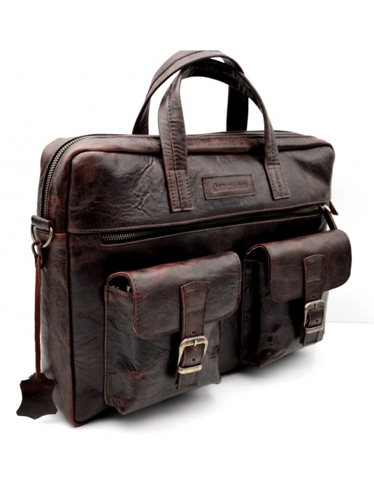 Randy Antic Brown Real Leather Laptop Messenger Bag