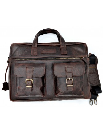Randy Antic Brown Real Leather Laptop Messenger Bag