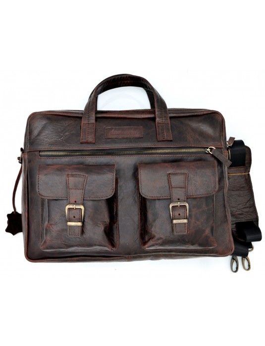Randy Antic Brown Real Leather Laptop Messenger Bag